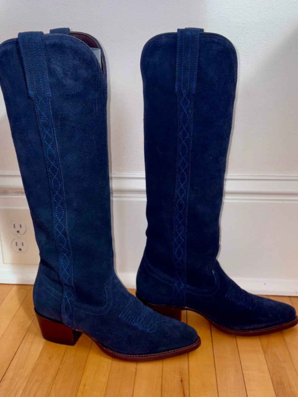 Tecovas Abby Cavalier Navy Suede Cowgirl Boots